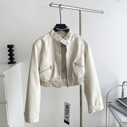 Crop leather jacket