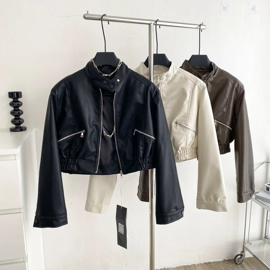 Crop leather jacket