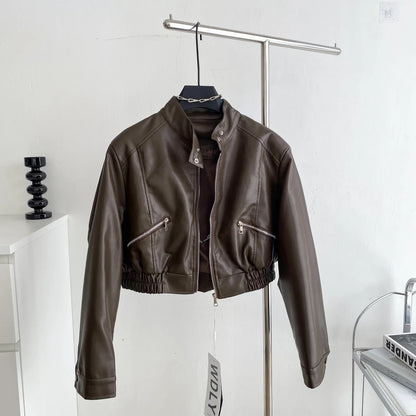 Crop leather jacket