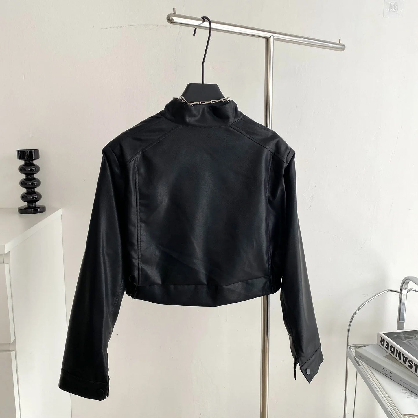 Crop leather jacket